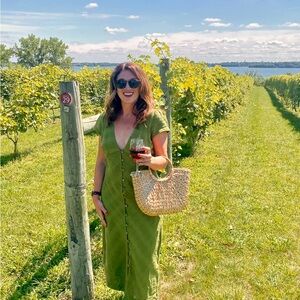 Free People Green Button-Down Midi Dress